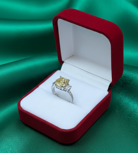 Yellow Cushion Cut Square Ring