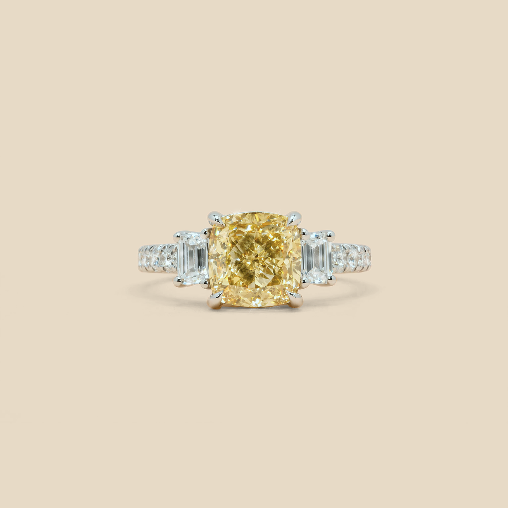 Lab Grown  Diamond Yellow Cushion Cut Square Ring