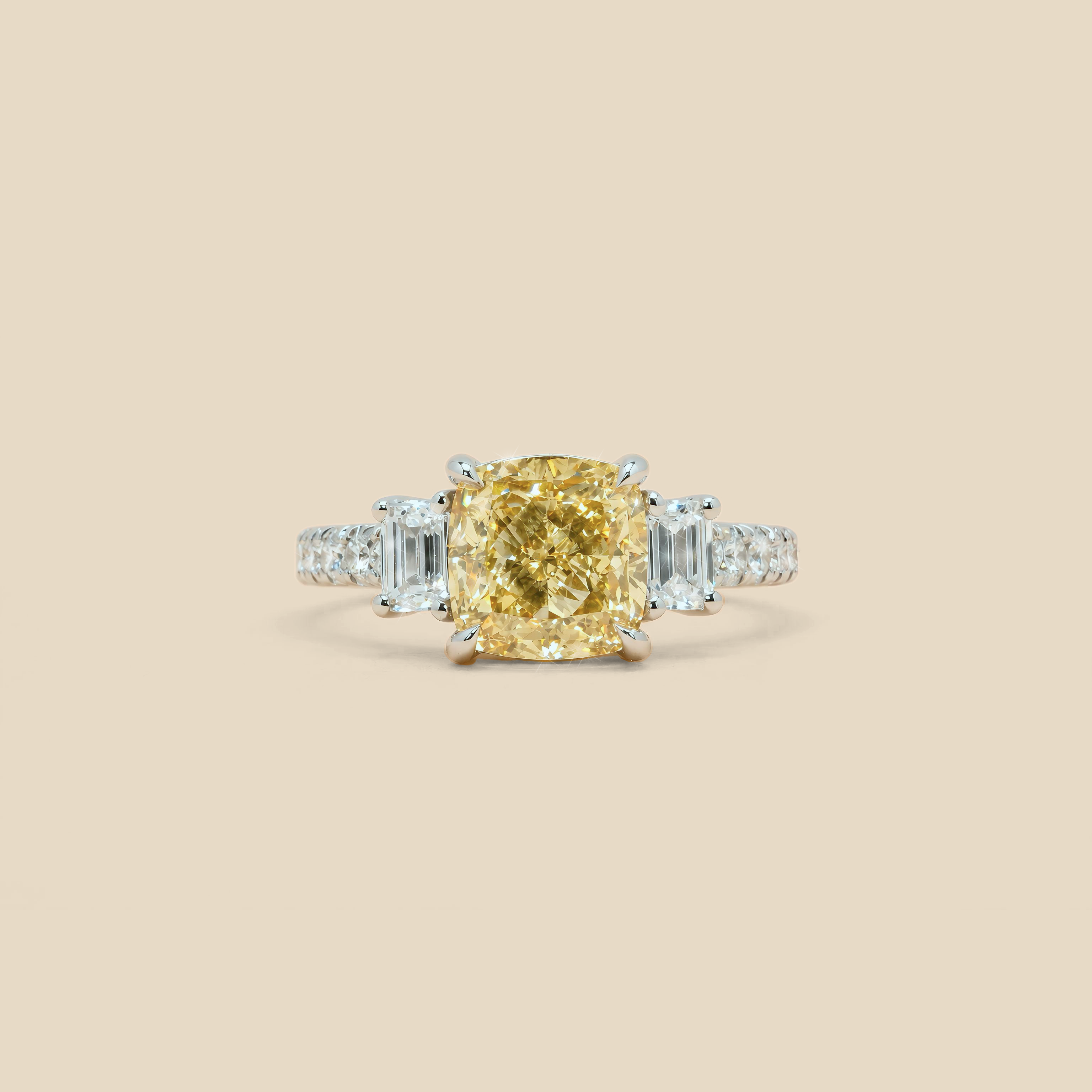Lab Grown  Diamond Yellow Cushion Cut Square Ring