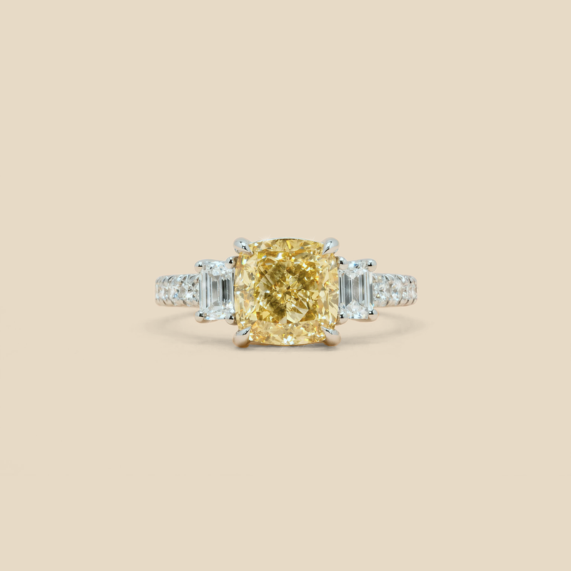Lab Grown  Diamond Yellow Cushion Cut Square Ring