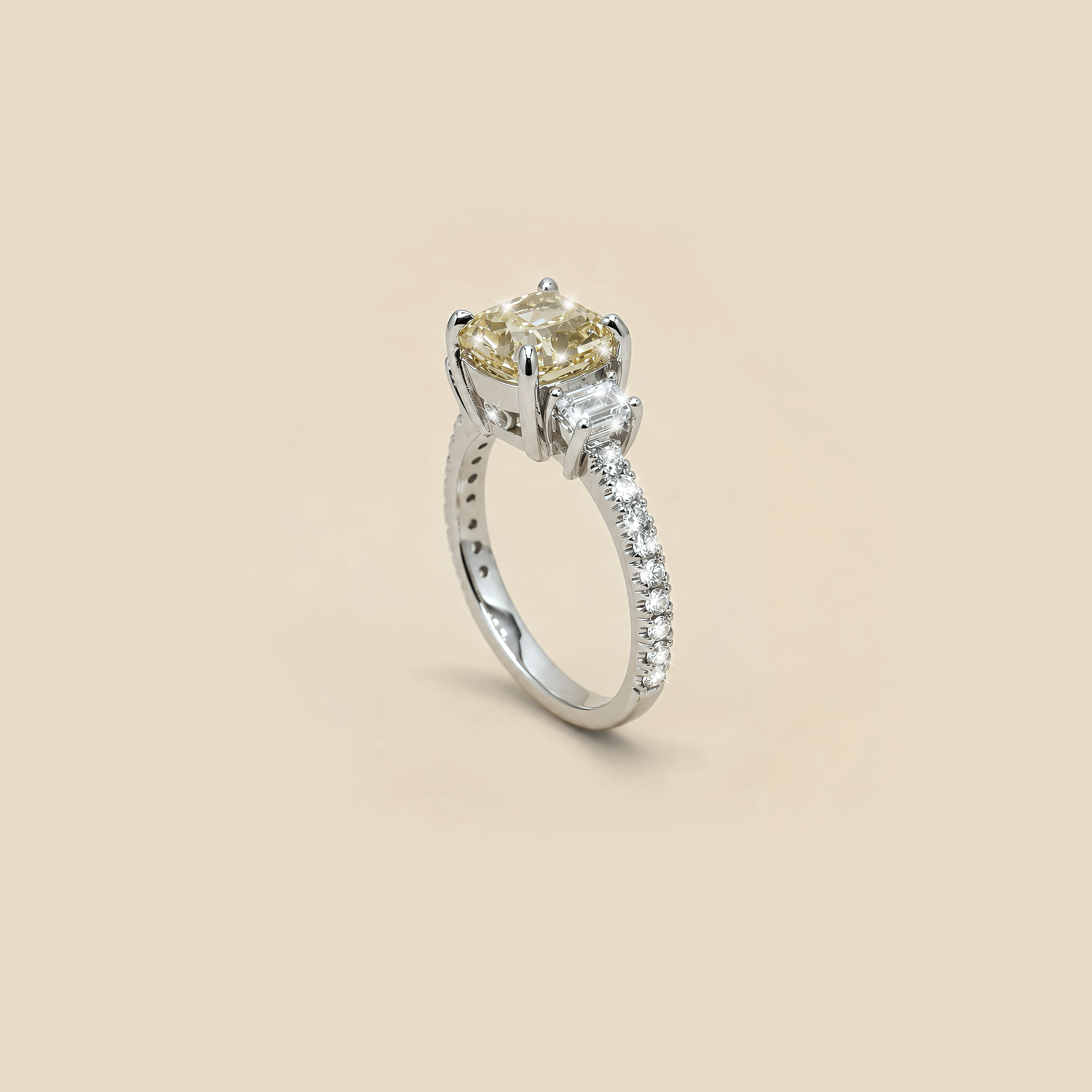 Lab Grown  Diamond Yellow Cushion Cut Square Ring