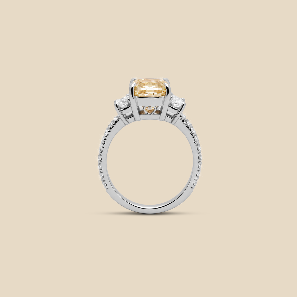 Lab Grown  Diamond Yellow Cushion Cut Square Ring