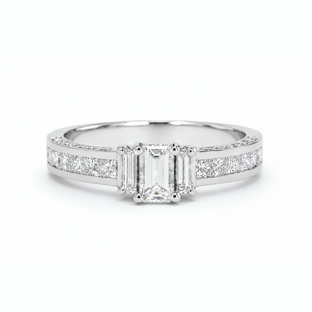 Natural Emerald Cut Baguette Diamond Ring