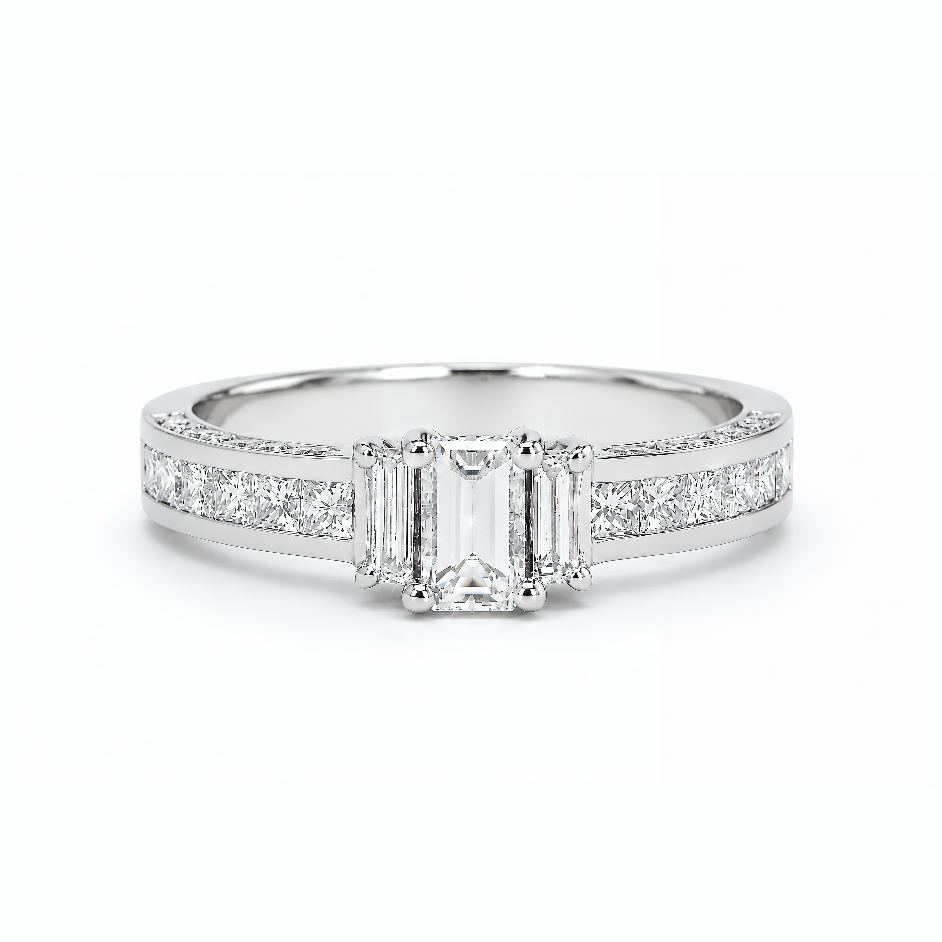 Natural Emerald Cut Baguette Diamond Ring