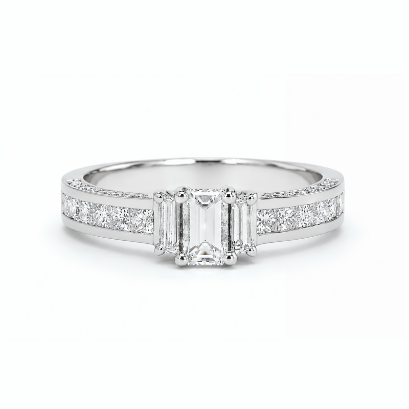 Natural Emerald Cut Baguette Diamond Ring