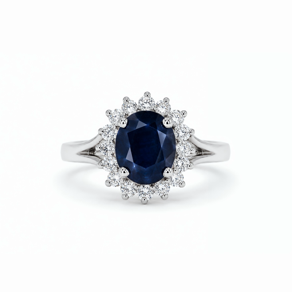 Natural Oval Blue Sapphire Diamond Ring