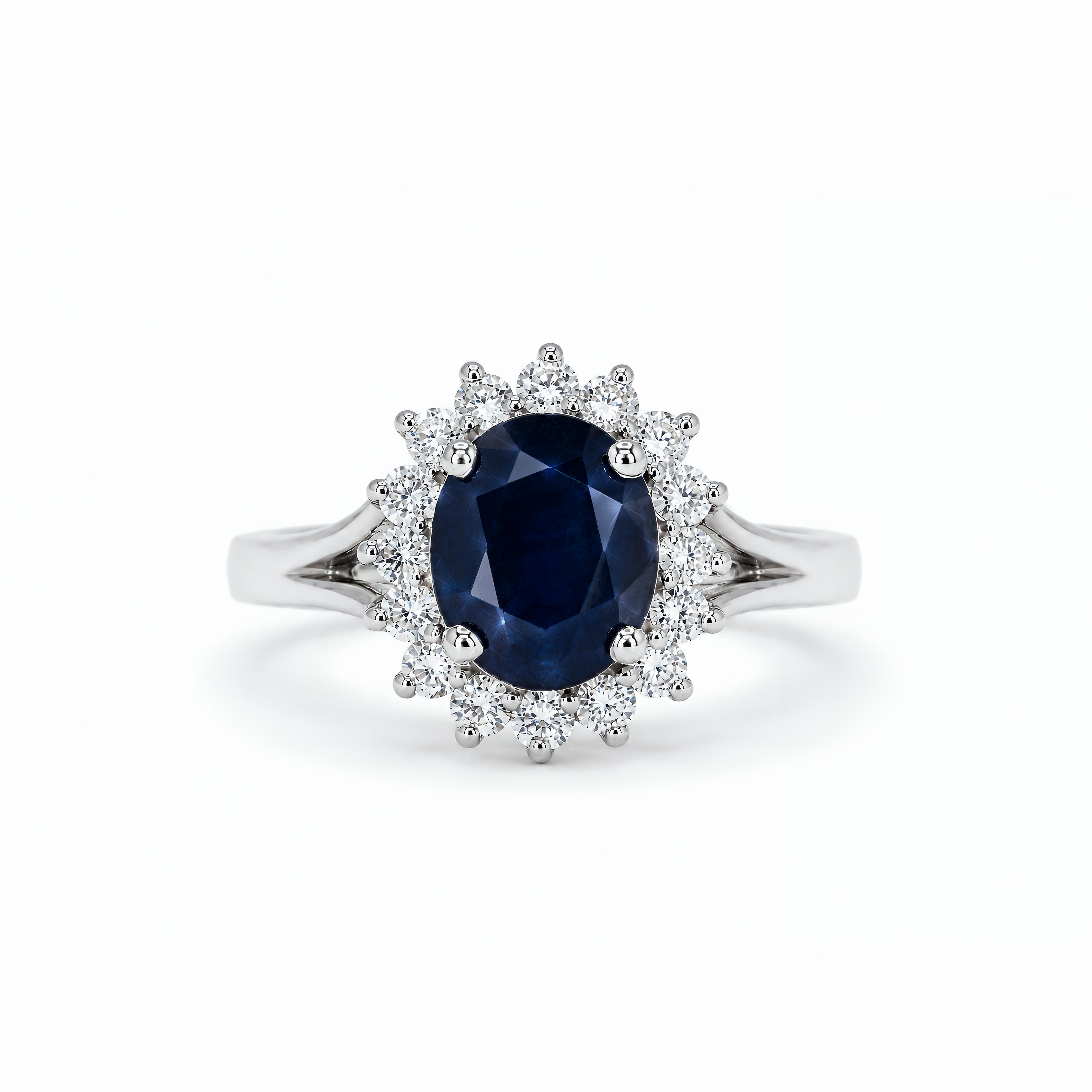 Natural Oval Blue Sapphire Diamond Ring