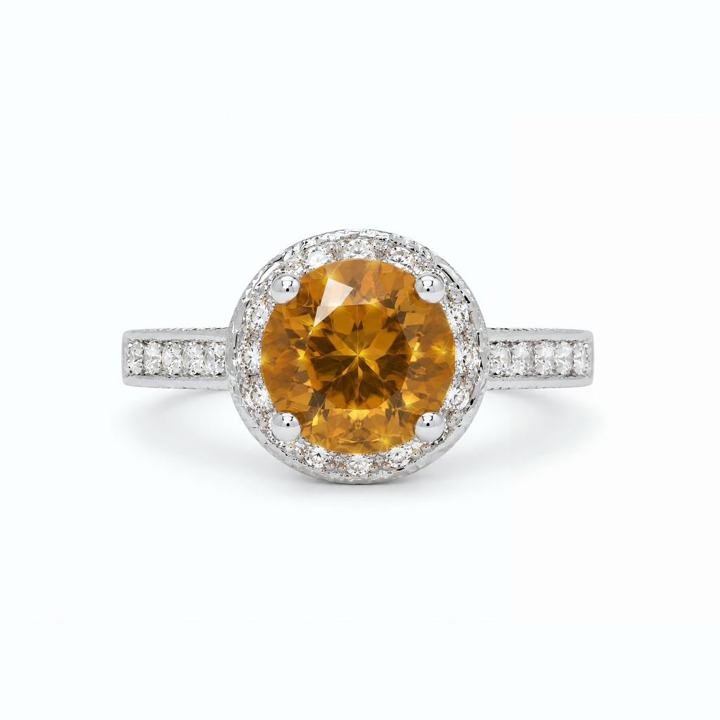 Natural Yellow Topaz Diamond Halo Ring