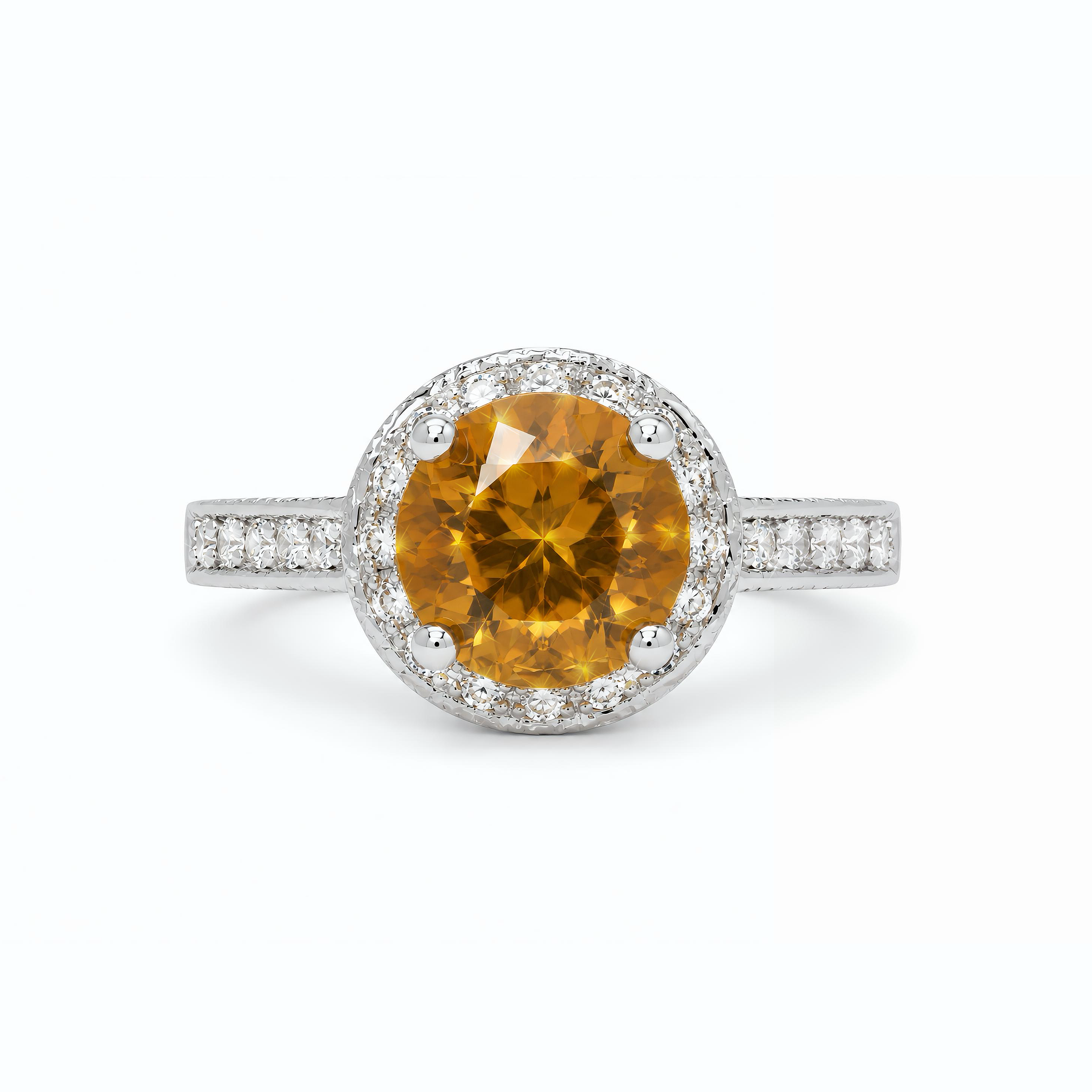 Natural Yellow Topaz Diamond Halo Ring