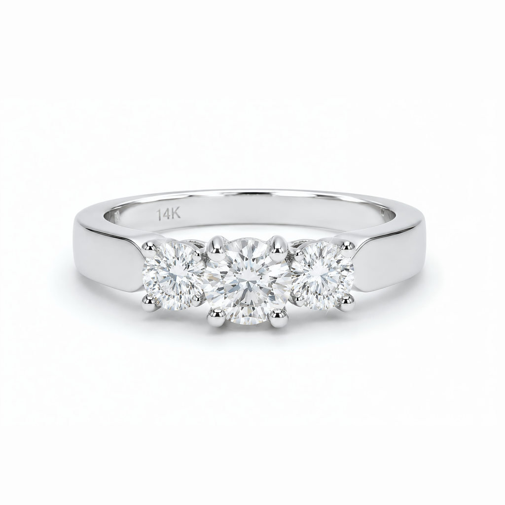 Natural Three Stone Round Diamond Ring