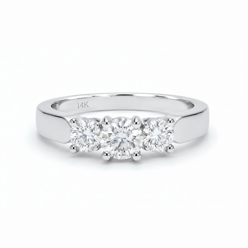 Natural Three Stone Round Diamond Ring