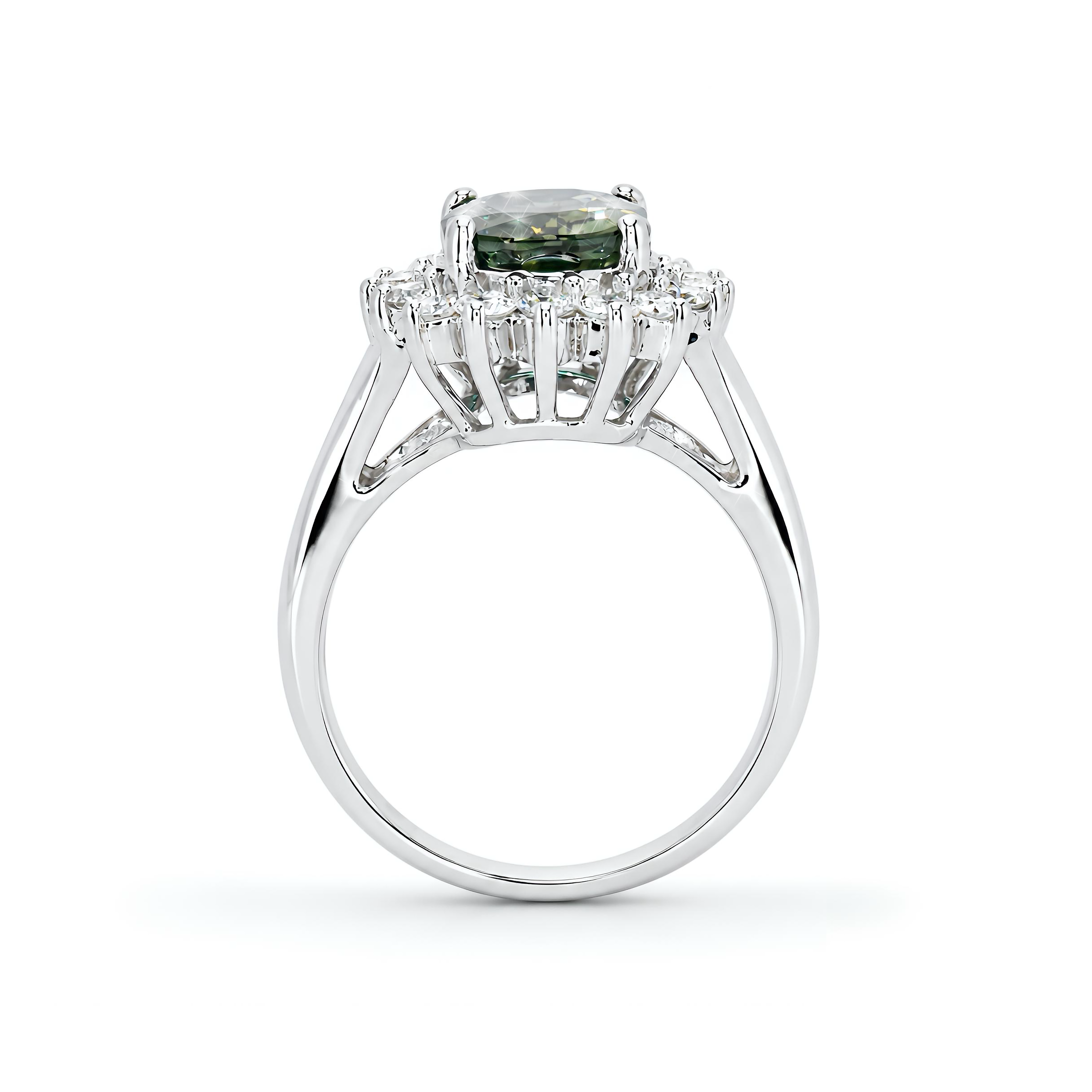 Natural Green Sapphire Diamond  Ring