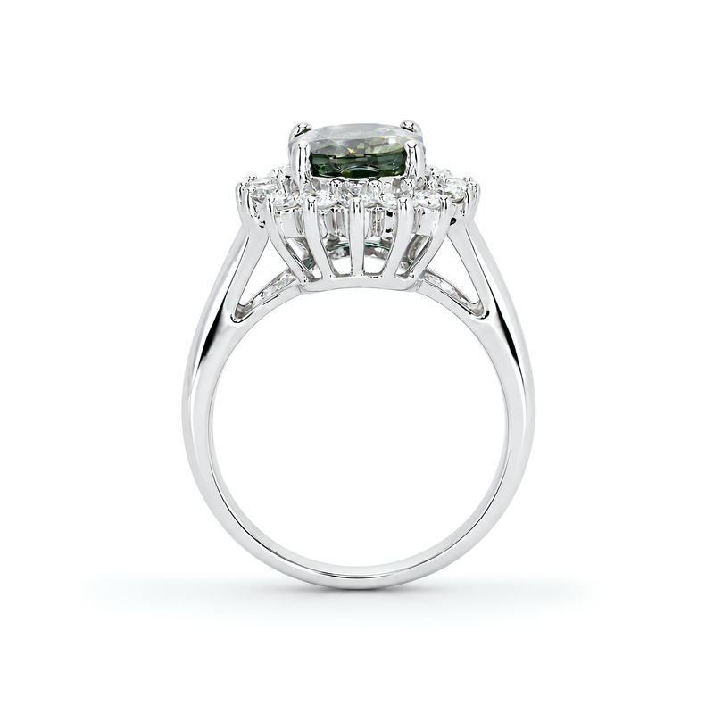 Natural Green Sapphire Diamond  Ring