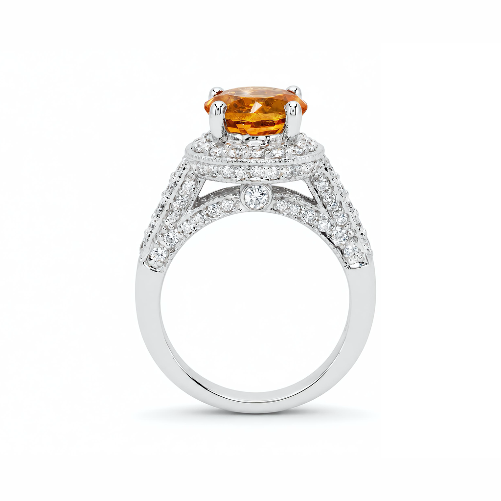 Natural Yellow Topaz Diamond Halo Ring