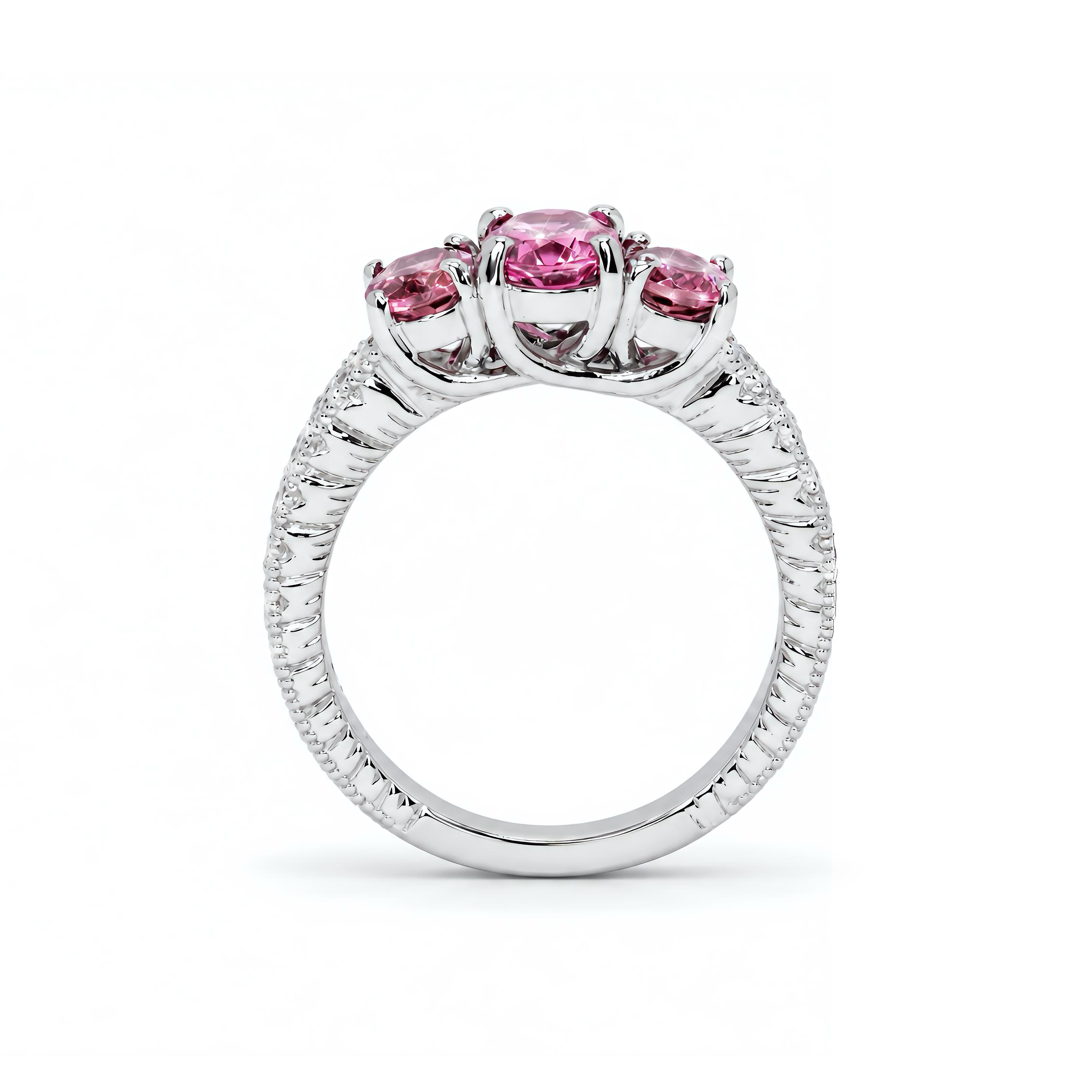 Natural Pink Tourmaline Oval Three Stone Diamond Ring