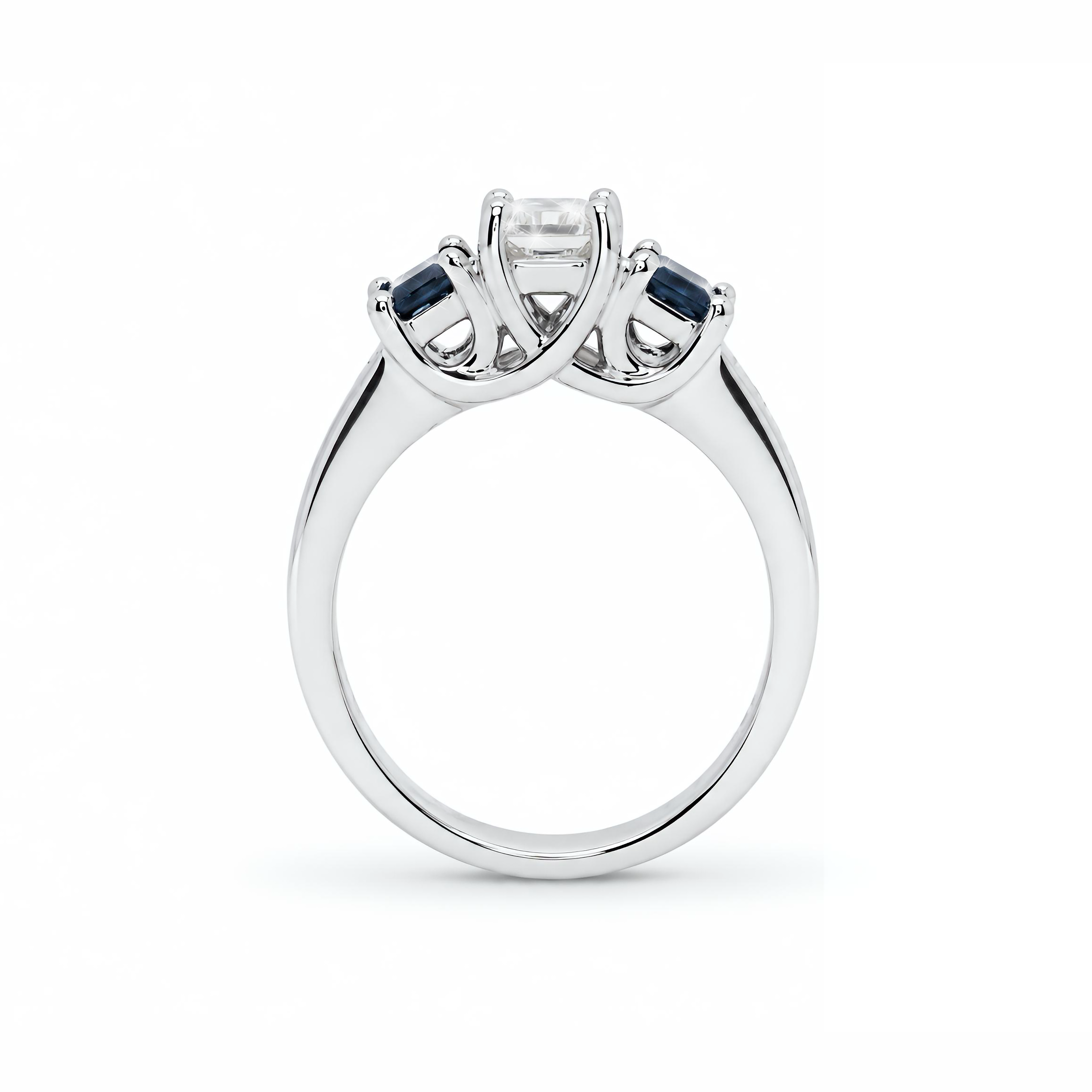 Natural Princess Cut Diamond & Sapphire Three Stone Ring