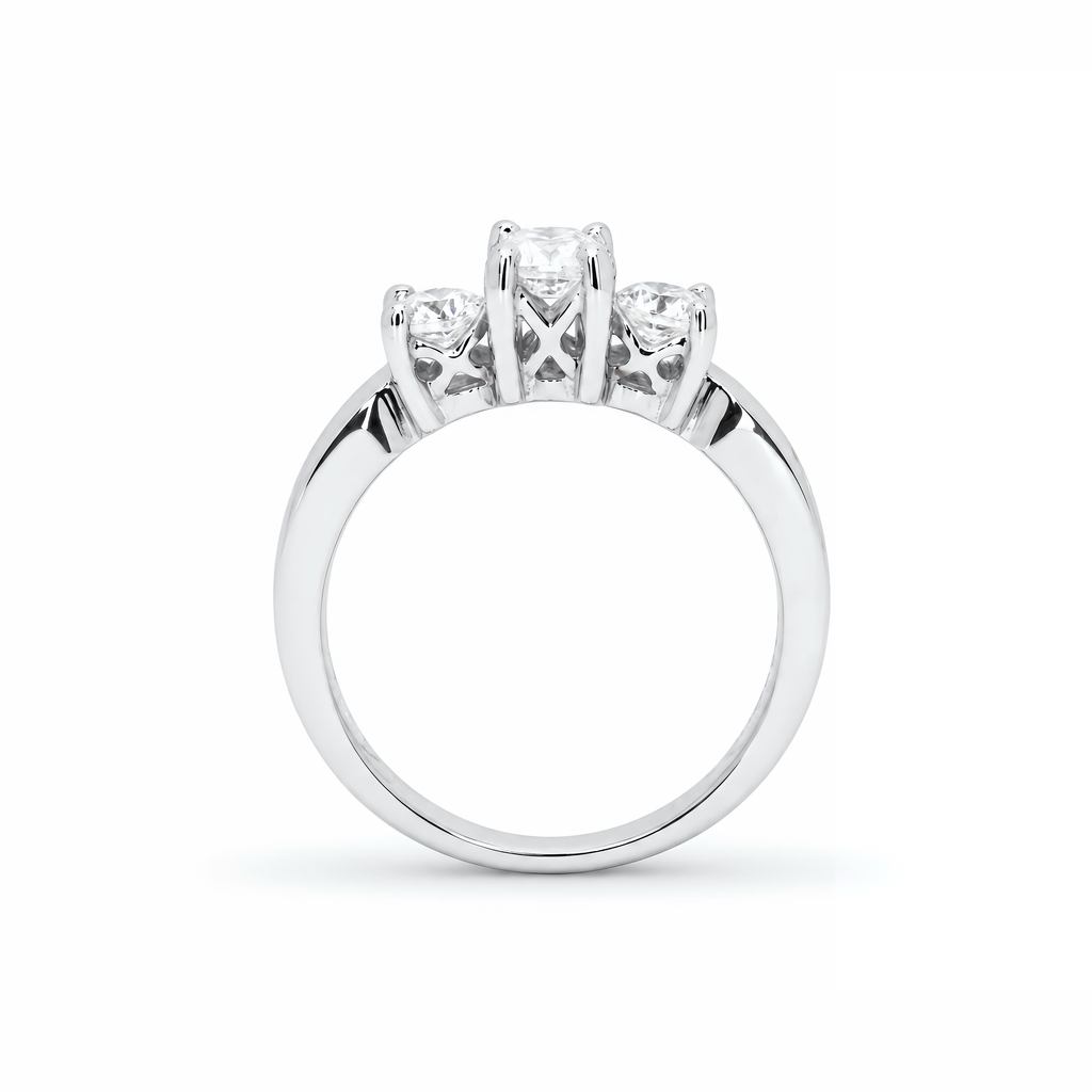 Natural Three Stone Round Diamond Ring
