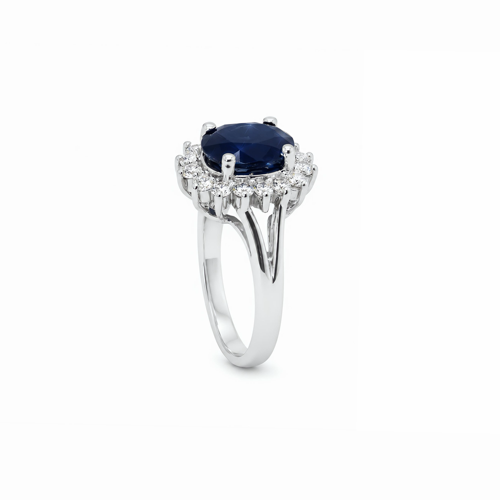 Natural Oval Blue Sapphire Diamond Ring