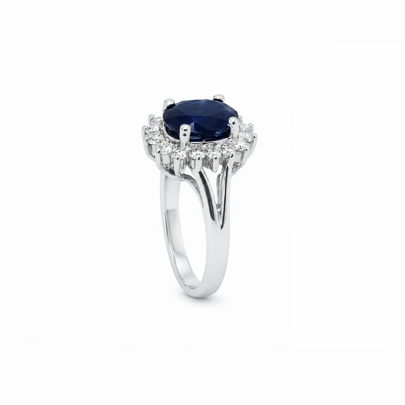 Natural Oval Blue Sapphire Diamond Ring
