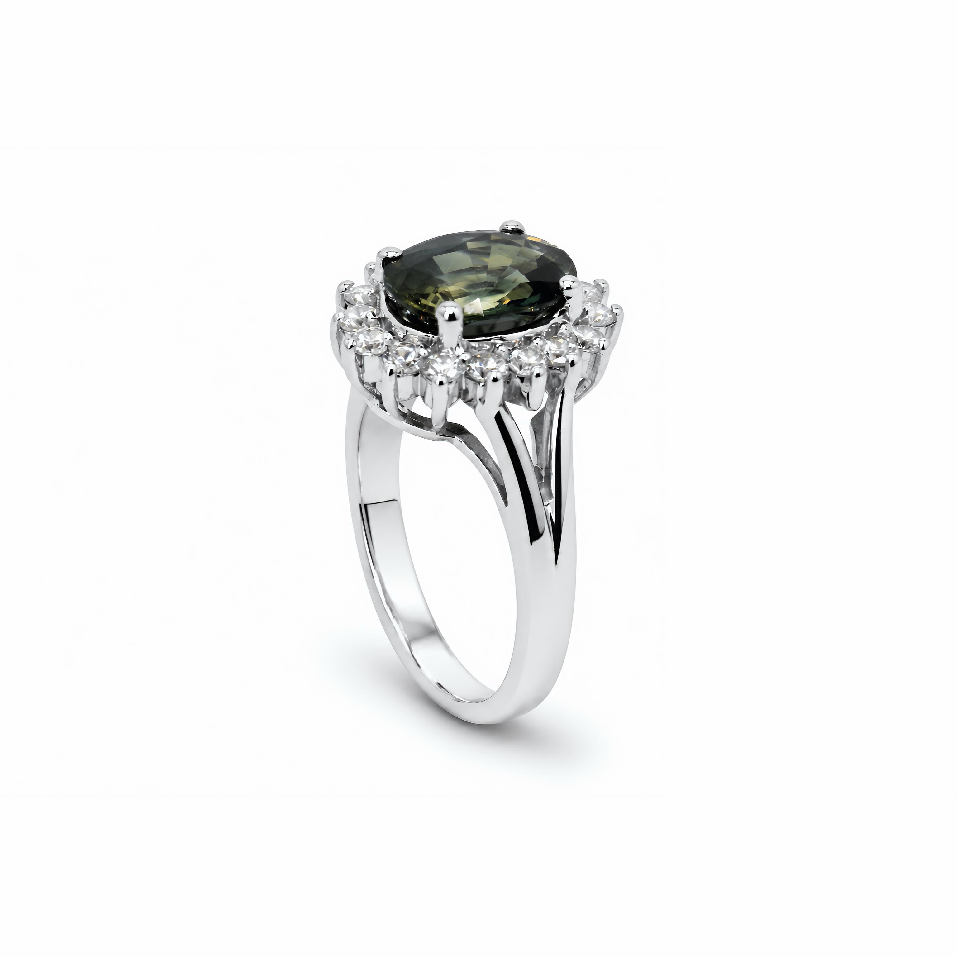 Natural Green Sapphire Diamond  Ring