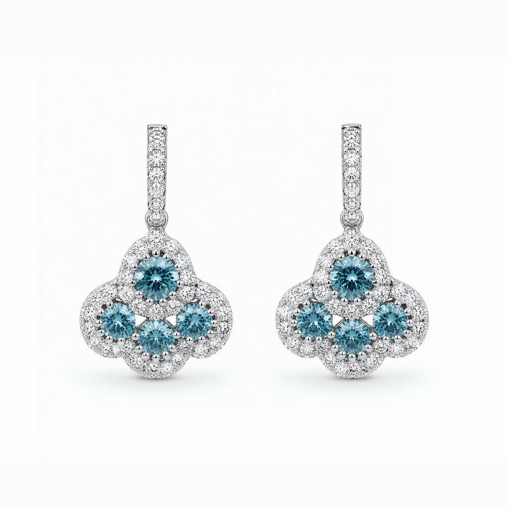 LGD Blue Diamond Clover Stud Earrings