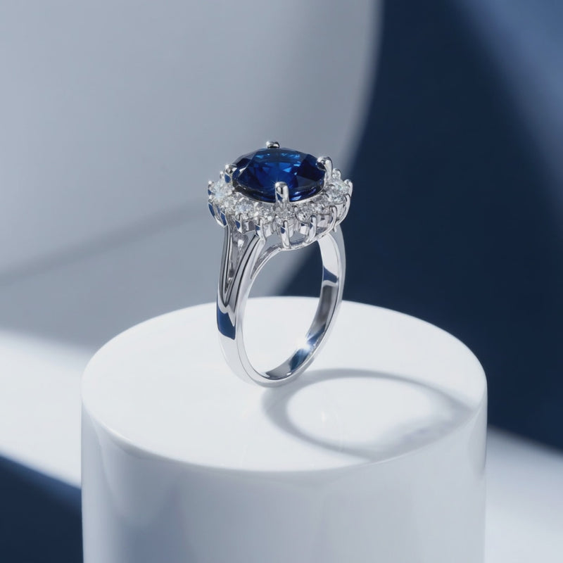 Natural Oval Blue Sapphire Diamond Ring