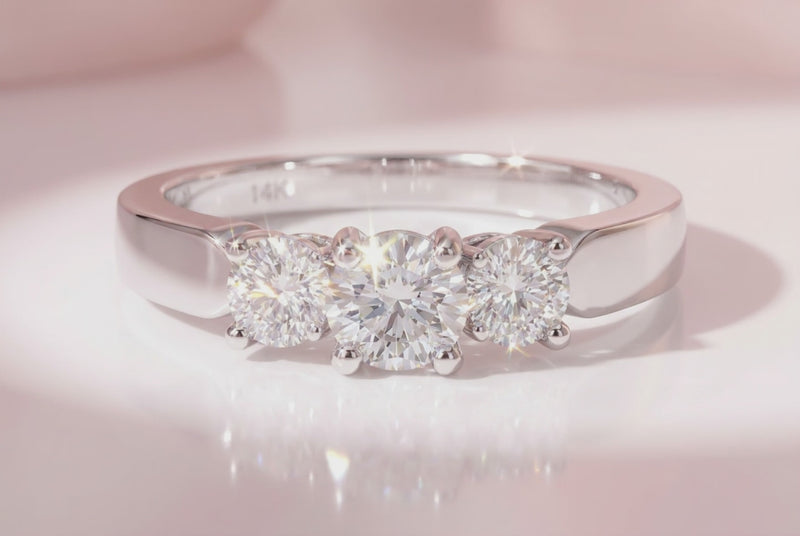 Natural Three Stone Round Diamond Ring