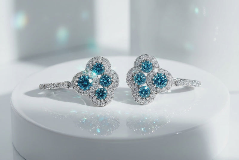 LGD Blue Diamond Clover Stud Earrings