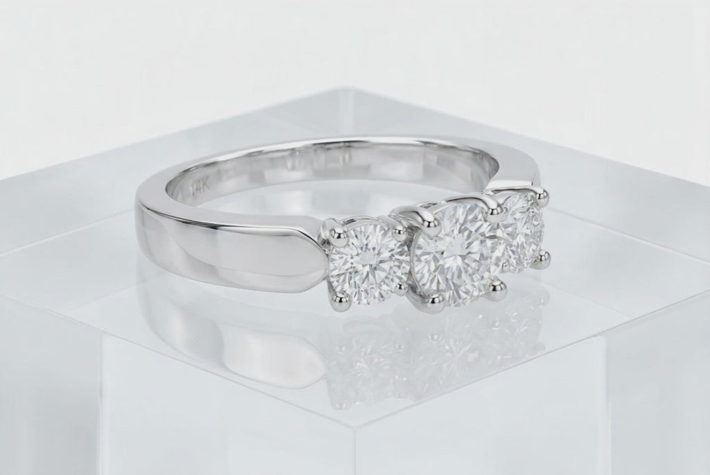 Natural Three Stone Round Diamond Ring