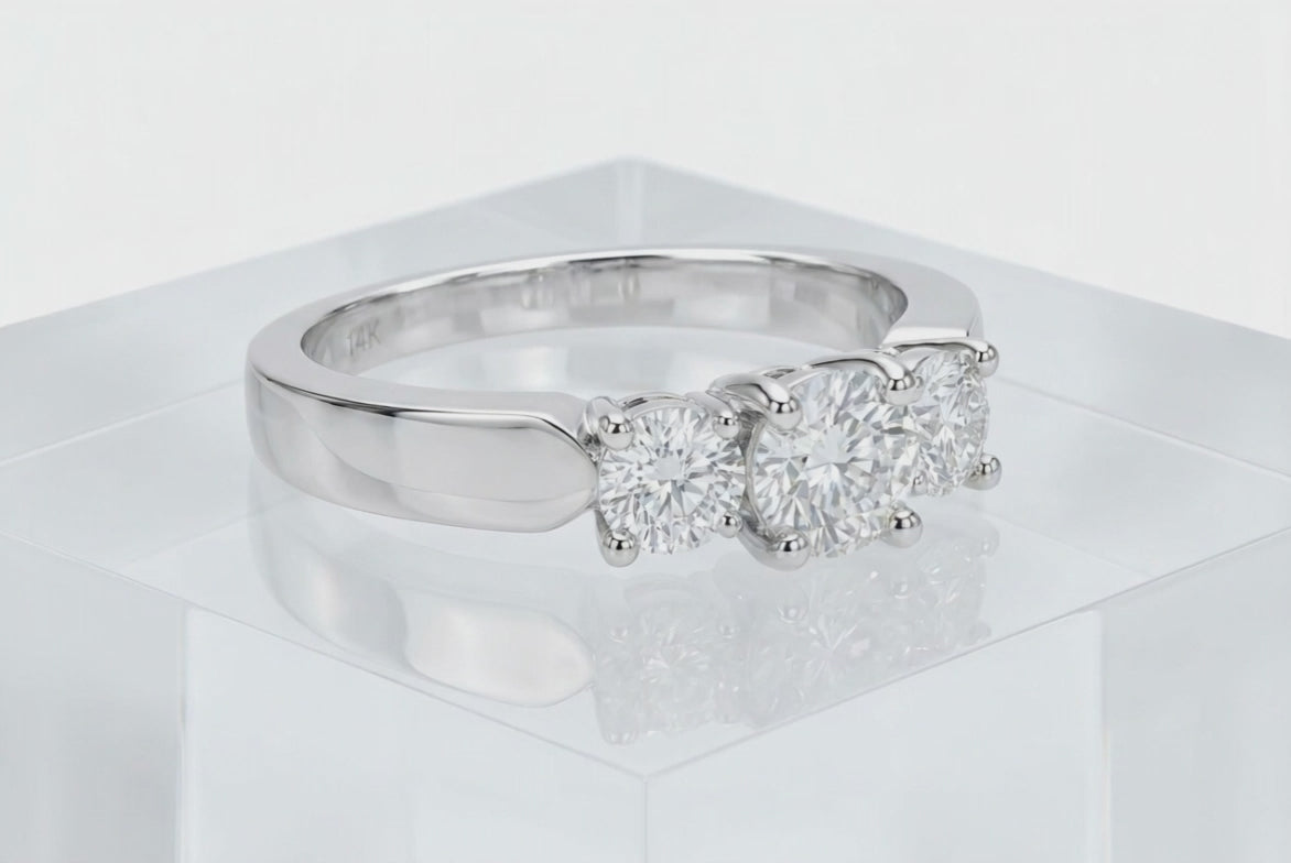 Natural Three Stone Round Diamond Ring