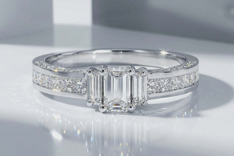 Natural Emerald Cut Baguette Diamond Ring